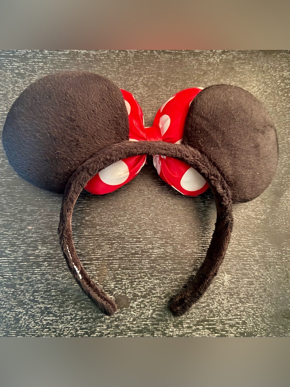 Disney Minnie Red & White Polka Dot Oversized Puffy Bow on Black Ears Headband - Picture 2 of 2